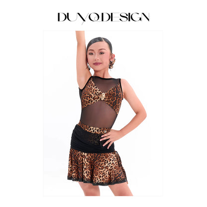 DUYQ children's style "Leopard Hidden Xia Ying" 010 mesh top gymnastics suit girls Latin dance practice suit - Mine·Jas