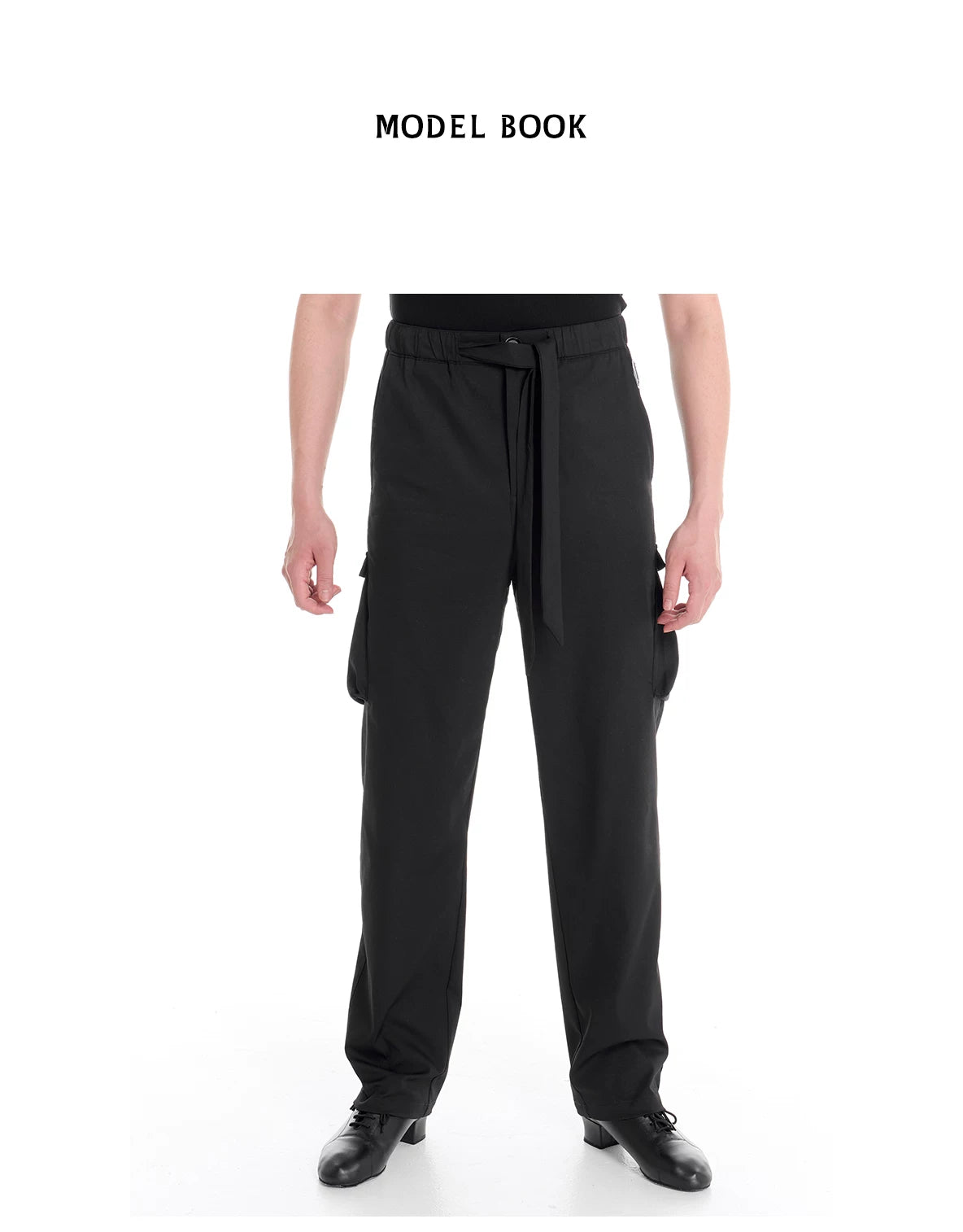 DUYQ "Men's Series" 008 Black three-dimensional pocket drawstring elastic waist trousers Latin dance suit professional