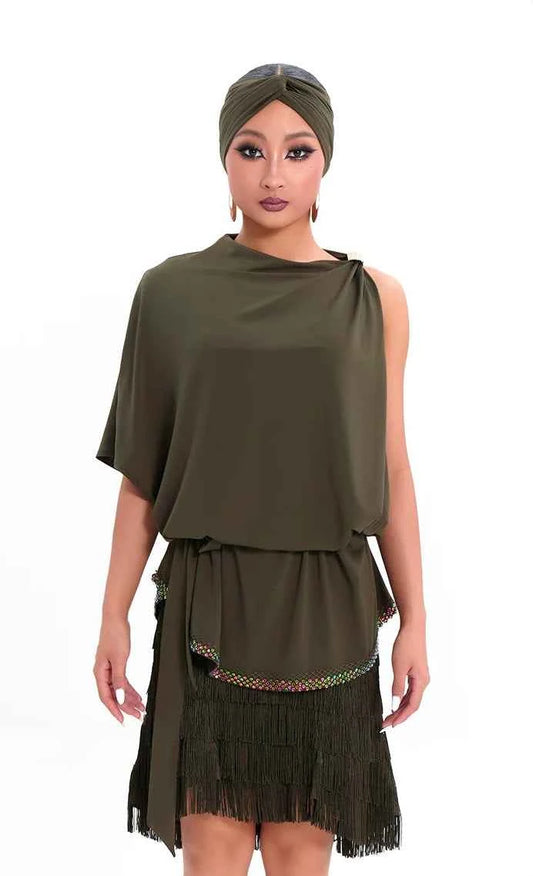 DUYQ "Green Limited" 011 Classic Diamond Edge Loose Women's Blouse National Standard Women's Latin Dance Clothing New Product