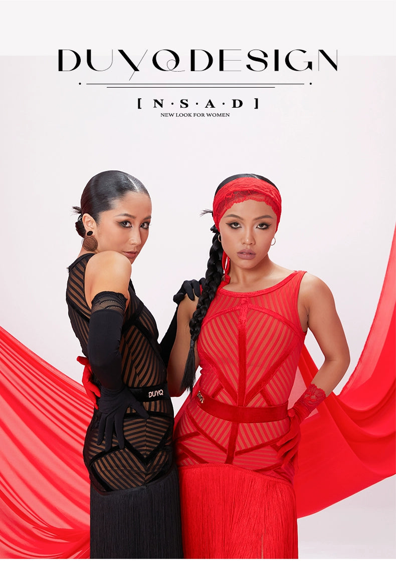DUYQ [NSAD] 013 geometric splicing onesie top national standard women's Latin dance practice uniform performance class uniform