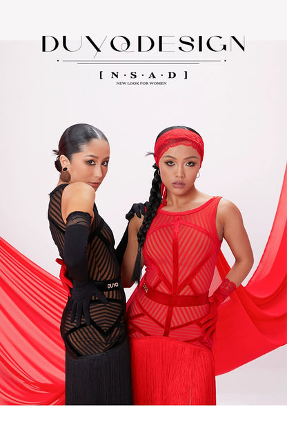 DUYQ [NSAD] 013 geometric splicing onesie top national standard women's Latin dance practice uniform performance class uniform