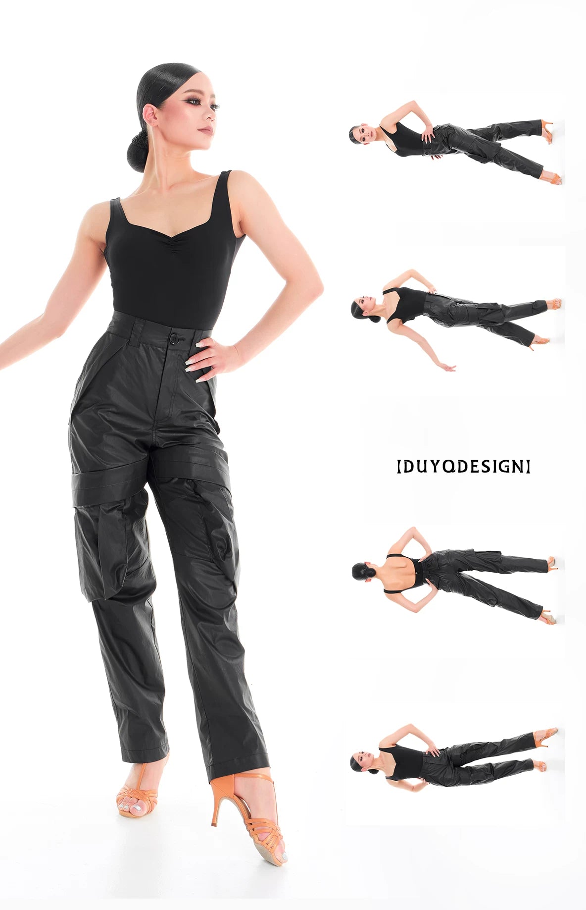 DUYQ "Female Teacher Series" 009 Glossy deconstruction three-dimensional big pocket straight trousers Latin dance suit professional