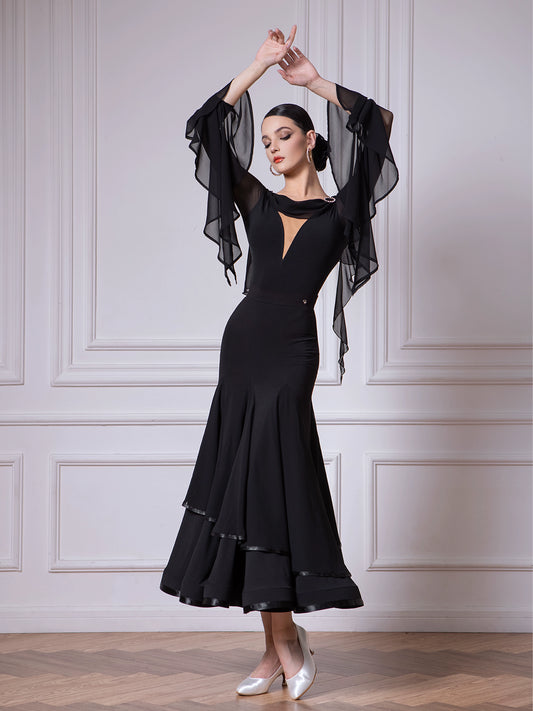 TID new high-end chiffon floating sleeve top professional women's national standard ballroom dance skirt