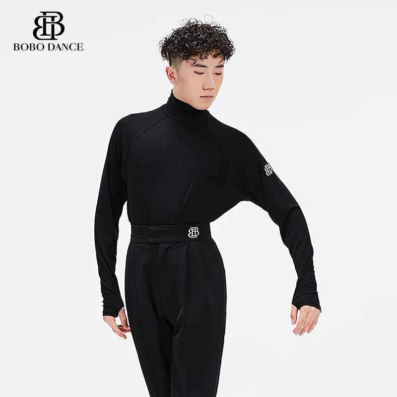 BOBO Boys Latin Dance Clothing High-end Professional Practice Clothing Men's Adult High Neck Autumn and Winter Long Sleeve Top