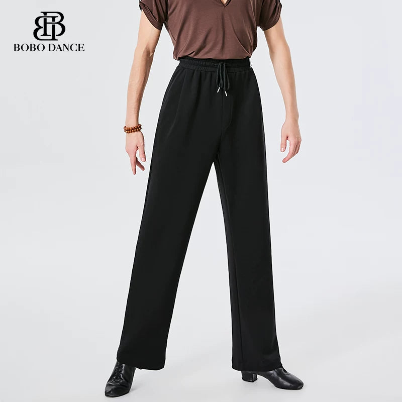 BOBO Men's National Standard Latin Dance Pants Modern Dance Pants Trousers Belt Design High Waist Latin Dance National Standard Practice Pants