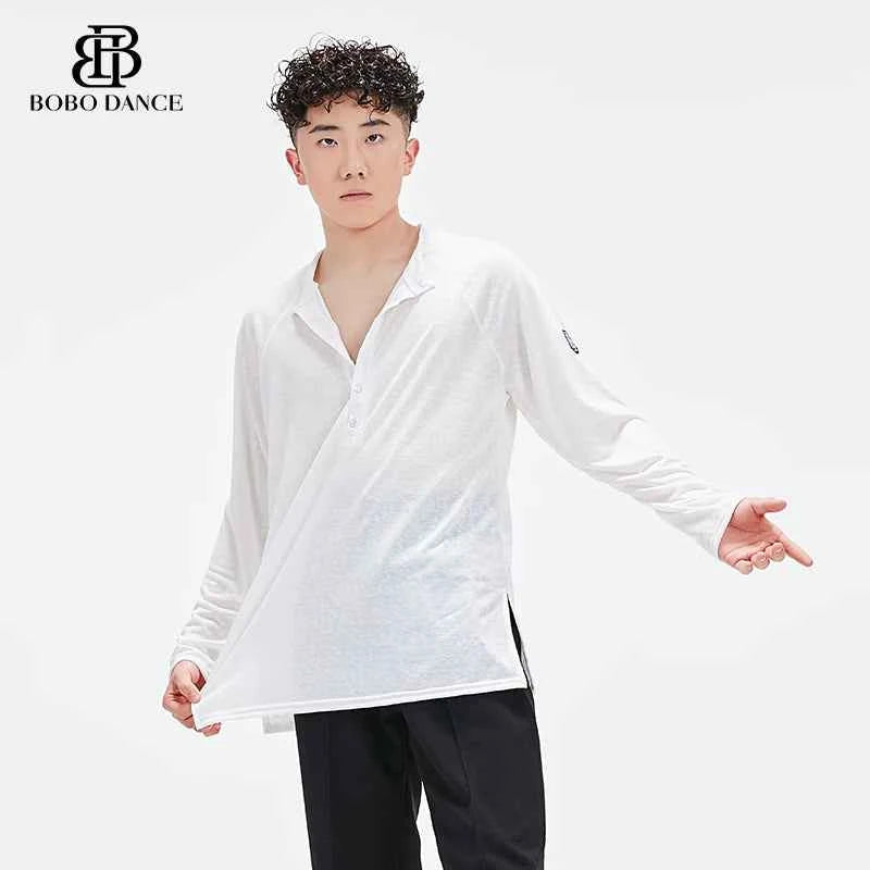 BOBO Boys Latin Dance Suit Professional Top Adult Practice Suit Art Test Performance Training Suit Men's Shirt
