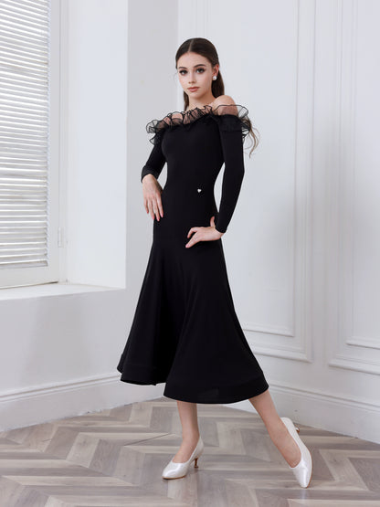 TID brand modern dance dress women's 2025 new lace neckline design friendship pendulum skirt national ballroom dance skirt