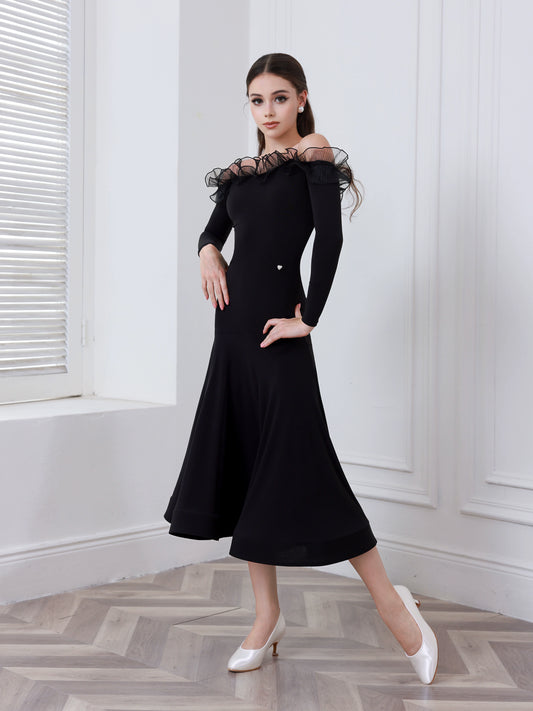 TID brand modern dance dress women's 2025 new lace neckline design friendship pendulum skirt national ballroom dance skirt
