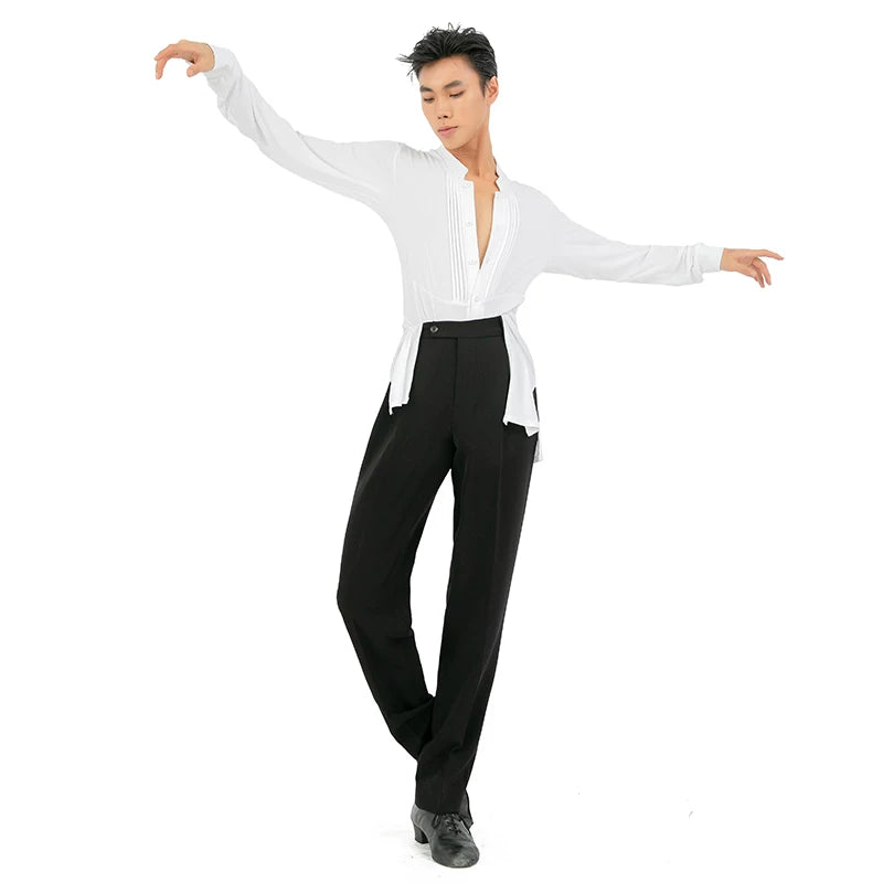 Dongxin Dance Clothing Organ Folds Front Short Back Long Men's Shirt Latin Dance Long Basic Sleeve Top NY508