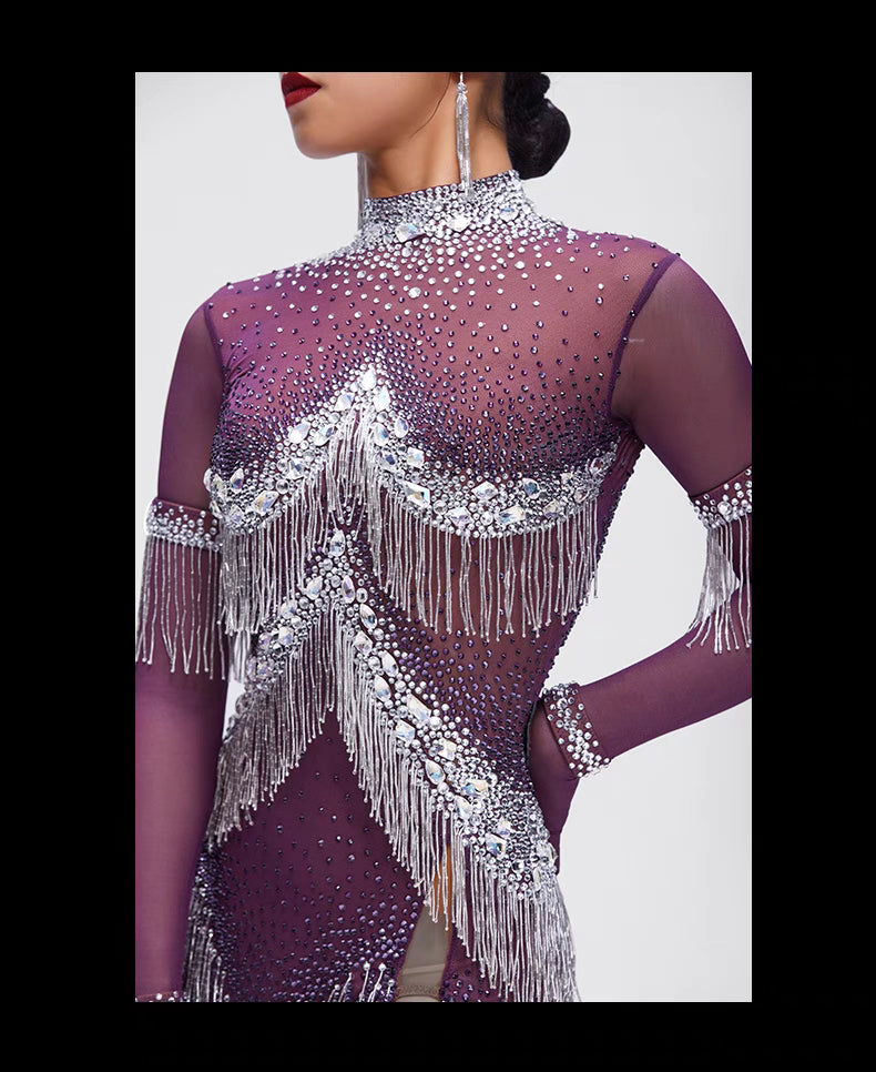 long sleeve latin dance dress FASHION DANCE, Latin Dance Dress style WDLT741BK