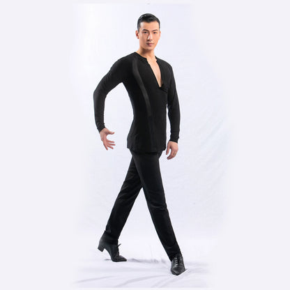 DONG XIN.NY191 dance suit V-neck waist T-shirt men's Latin slim-fit top Latin practice suit dance fitness suit