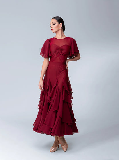 TID Ballroom dance skirt women's new lotus leaf flying edge swing skirt ballroom dance performance suit professional national ballroom dance suit