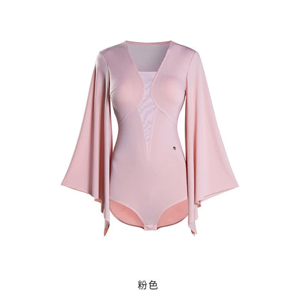 TID brand modern dance suit, new split practice suit, big swing, floating sleeve one-piece top, national ballroom dance straight-leg pants.