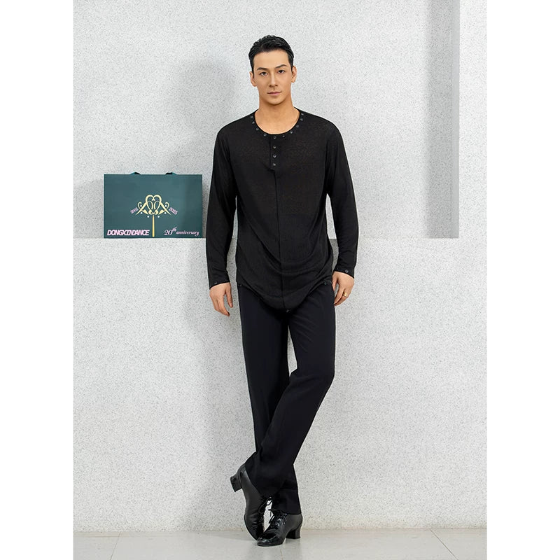 Dongxin dance suit Latin dance micro-horn long-sleeved top with rivets embellished practice suit NY848