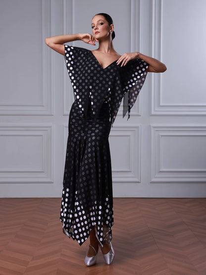 TIDV neck slim waltz skirt daily ballroom dance practice costume