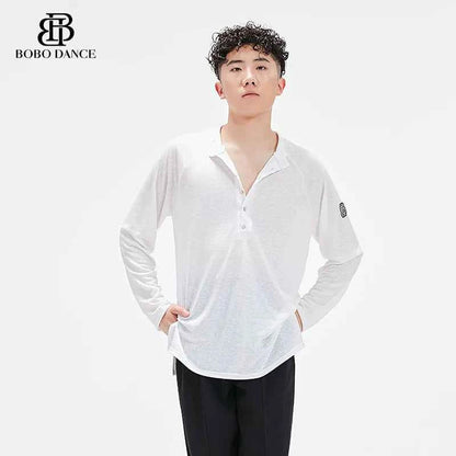 BOBO Boys Latin Dance Suit Professional Top Adult Practice Suit Art Test Performance Training Suit Men's Shirt