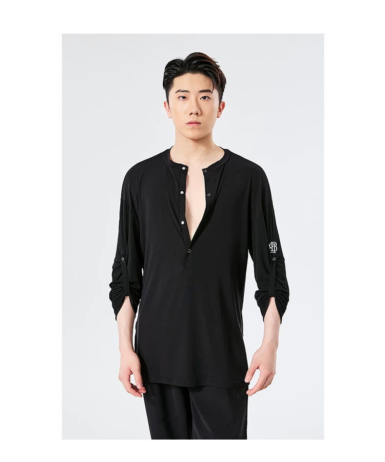BOBO. L155 Boys Latin Dance Suit T-Shirt Men's Ballroom Dance Professional Training Latin Practice Suit Dance Top