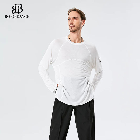 BOBO. L159 Boys Latin Dance Suit Crew Neck Long Sleeve T-Shirt Men's Ballroom Dance Professional Latin Practice Suit Dance Top