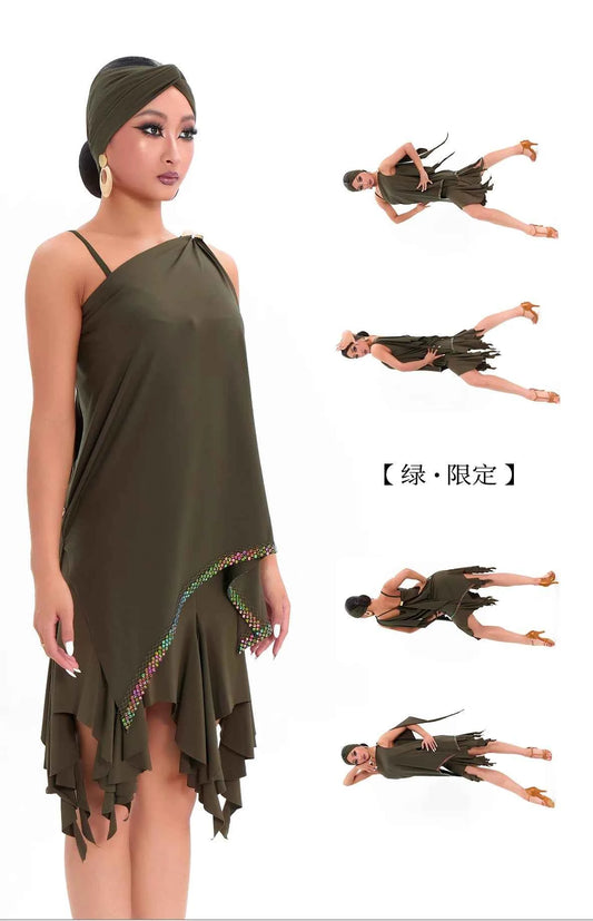 DUYQ "Green Limited" 009 Original Classic Loose Top National Standard Women's Latin Dance Practice Suit Professional