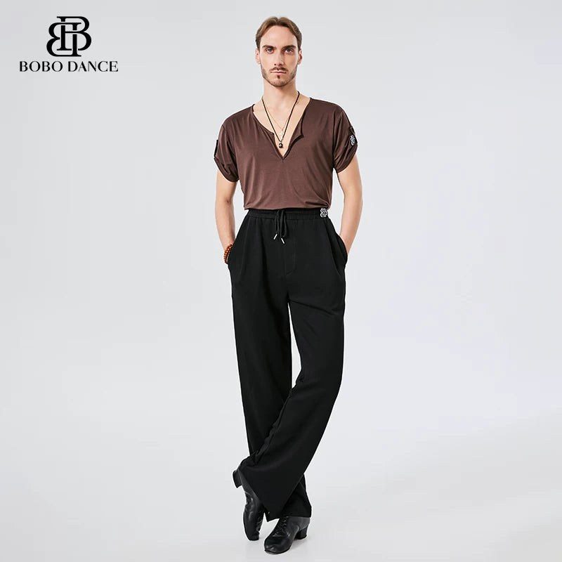 BOBO Men's National Standard Latin Dance Pants Modern Dance Pants Trousers Belt Design High Waist Latin Dance National Standard Practice Pants