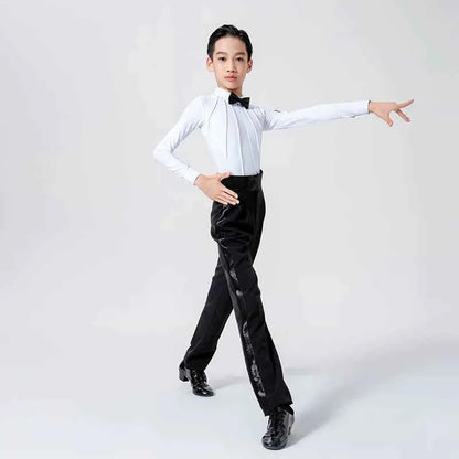 G.DANCE Children's Dance Boys Latin Modern Dance White Shirt Trousers Show Competition Regulations