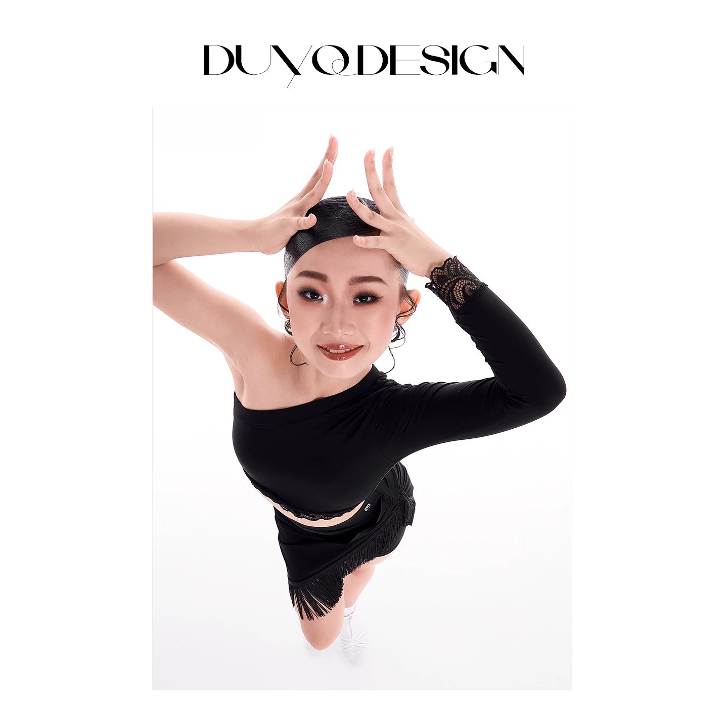DUYQ children's style "Mountain Awakening Rain" 003 classic slanted shoulder short Latin dance girls' practice clothes professional