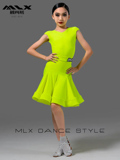 MLX8814 Summer Latin Dance Contest Clothing Children's Sleeveless Professional Standard Clothing Premium Sense