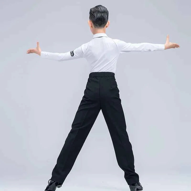 G.DANCE Children's Dance Costume Boys Latin Modern Dance White Shirt Trousers Performance Competition Regulations Uniform 5104