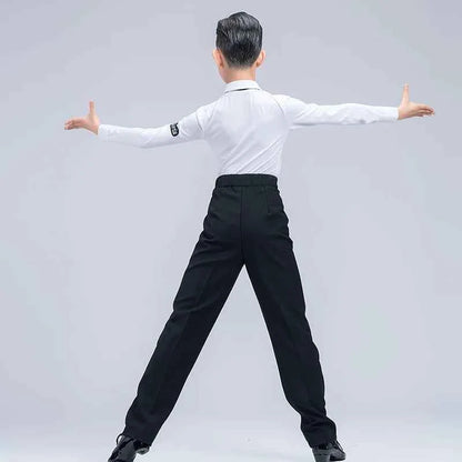 G.DANCE Children's Dance Costume Boys Latin Modern Dance White Shirt Trousers Performance Competition Regulations Uniform 5104