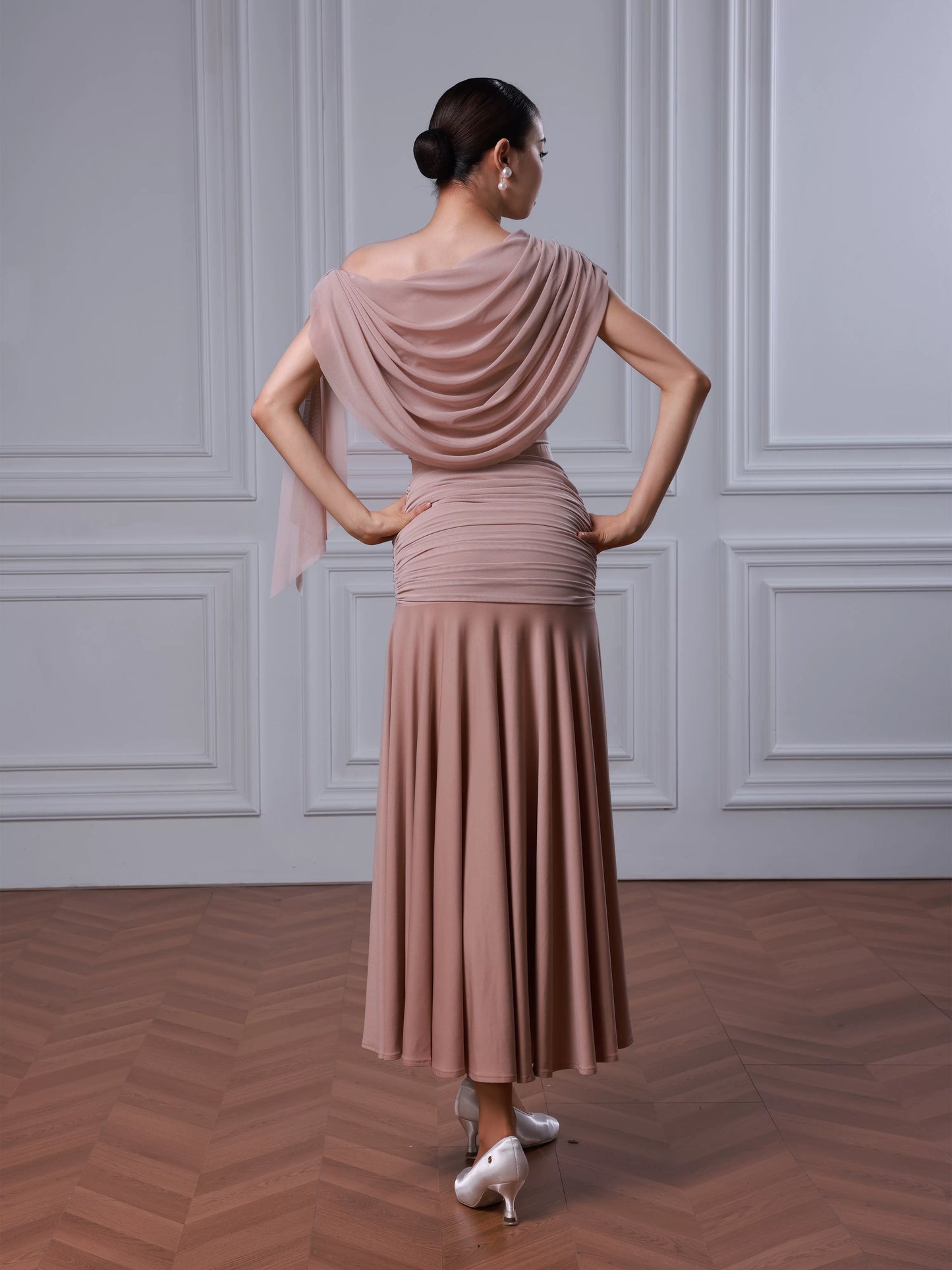 TID modern dance suit new naked pink white dance skirt split premium suit female waltz dance skirt