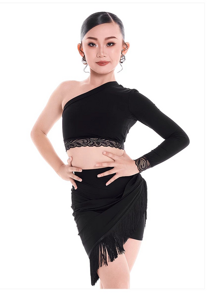 DUYQ children's style "Mountain Awakening Rain" 003 classic slanted shoulder short Latin dance girls' practice clothes professional