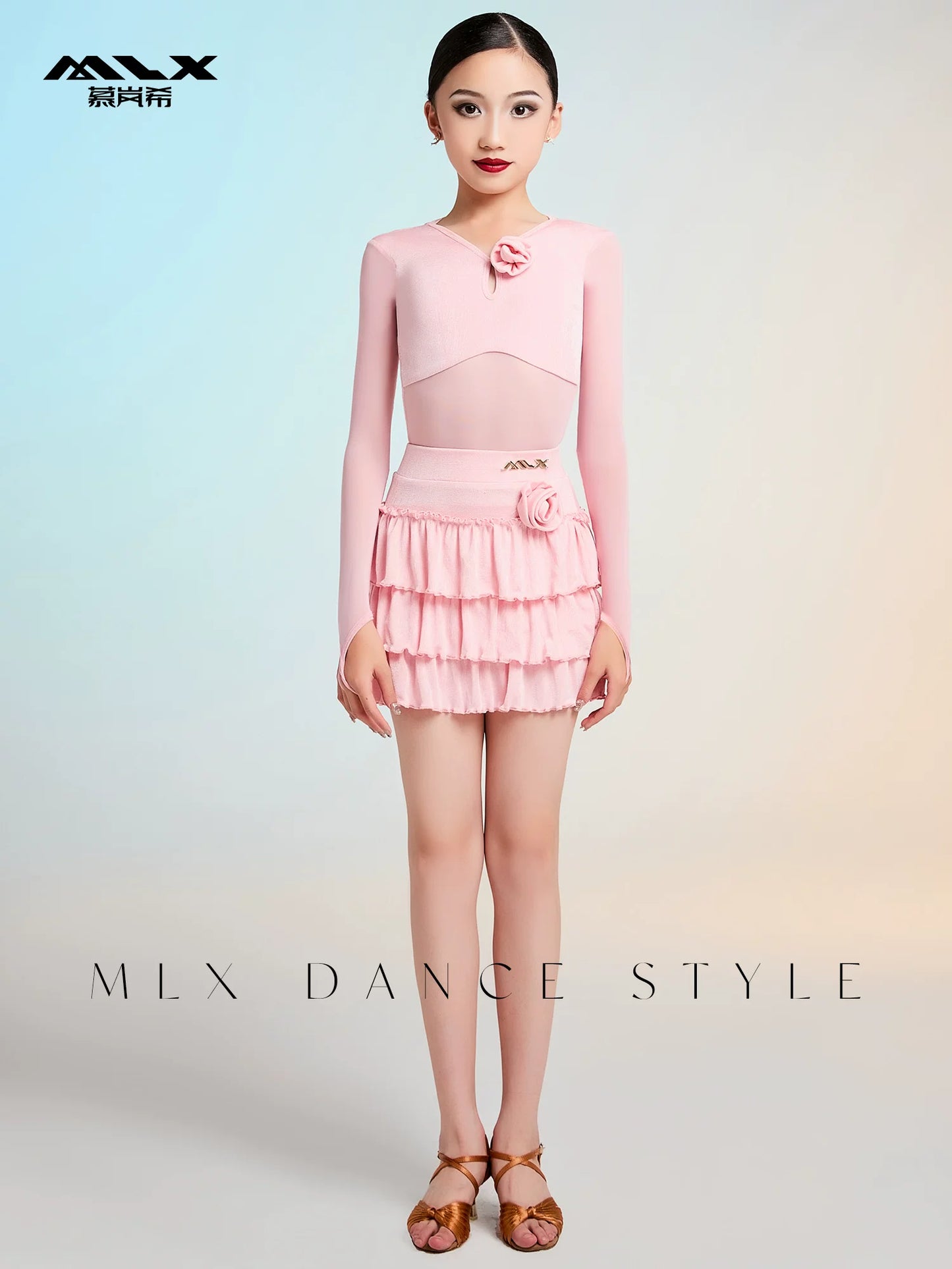 MLX gold 102/202 children's new long-sleeved Latin dance practice clothes children's dance cake skirt performance clothes - Mine·Jas