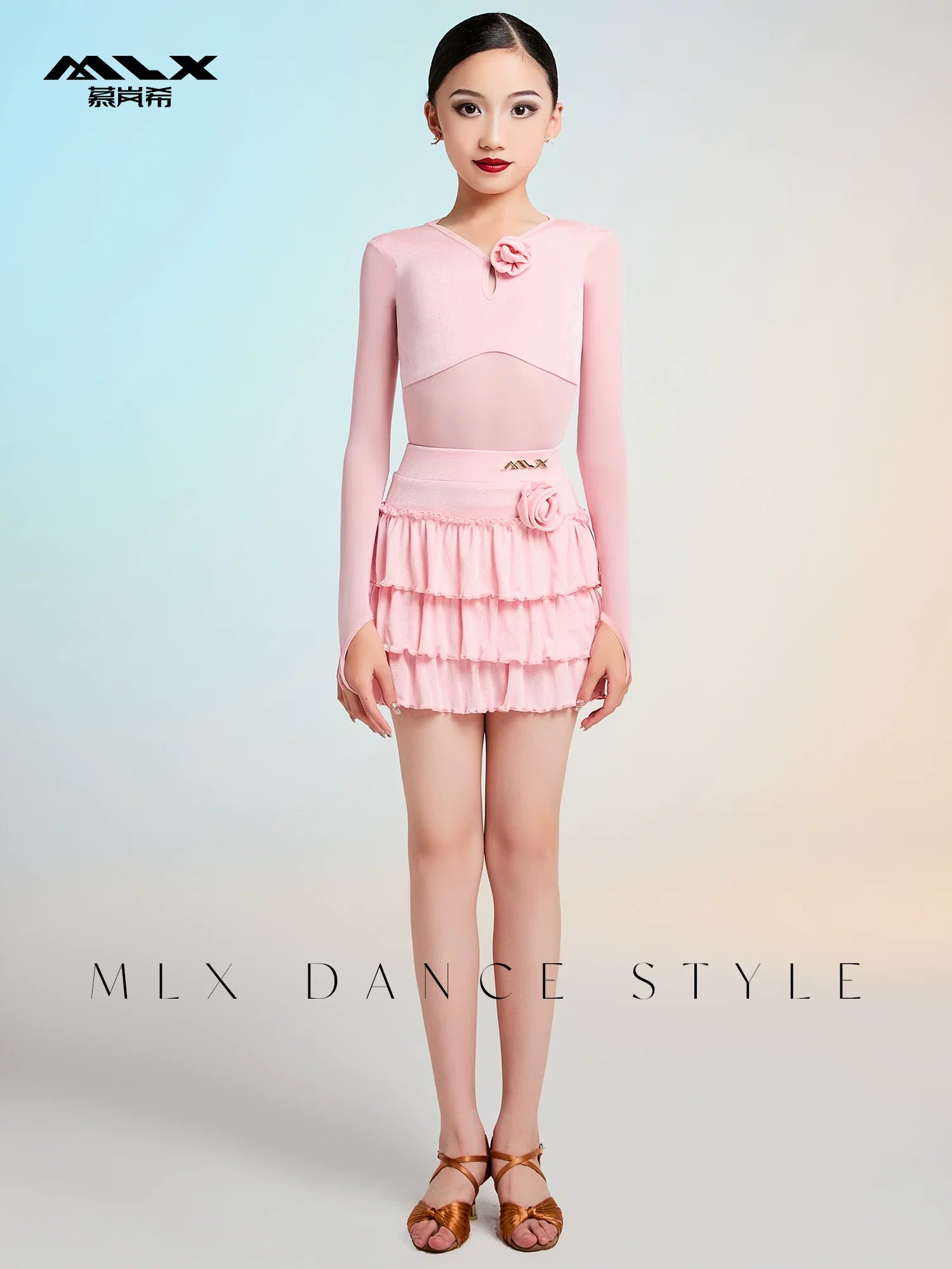 MLX gold 102/202 children's new long-sleeved Latin dance practice clothes children's dance cake skirt performance clothes - Mine·Jas