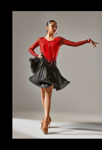 YUN.L033FDD BLACK AND RED LADIES LATIN COSTUME