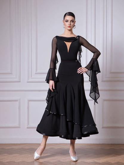 TID new high-end chiffon floating sleeve top professional women's national standard ballroom dance skirt