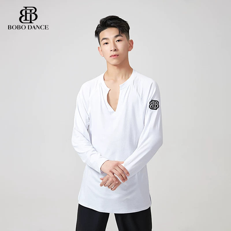 BOBO.L076 Boys Latin Dance Clothing High-end New Professional Practice Clothing Men's Adult Loose Autumn and Winter Long Sleeve Top