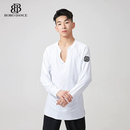 BOBO.L076 Boys Latin Dance Clothing High-end New Professional Practice Clothing Men's Adult Loose Autumn and Winter Long Sleeve Top