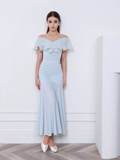 TID modern dance skirt adult advanced ballroom dance skirt showing white temperament dance suit