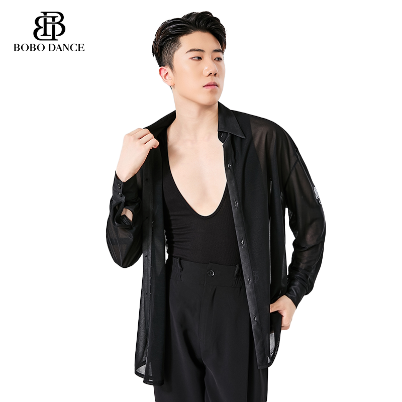 BOBO. L154 Men's Latin Dance Suit High-end Professional Practice Suit Adult Personality Performance Top Shirt Dance Suit