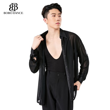 BOBO. L154 Men's Latin Dance Suit High-end Professional Practice Suit Adult Personality Performance Top Shirt Dance Suit