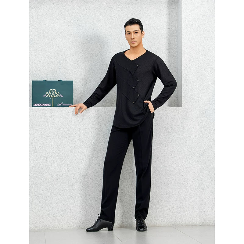 DONG XIN.NY834 Dance Suit [Rhythm Dancing] Latin Dance Tencel Long Sleeve Top Key-type Breasted Practice Suit
