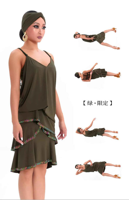 DUYQ "Green Limited" 003 Classic Original Lace Suspender Skirt National Standard Women's Latin Dance Practice Suit