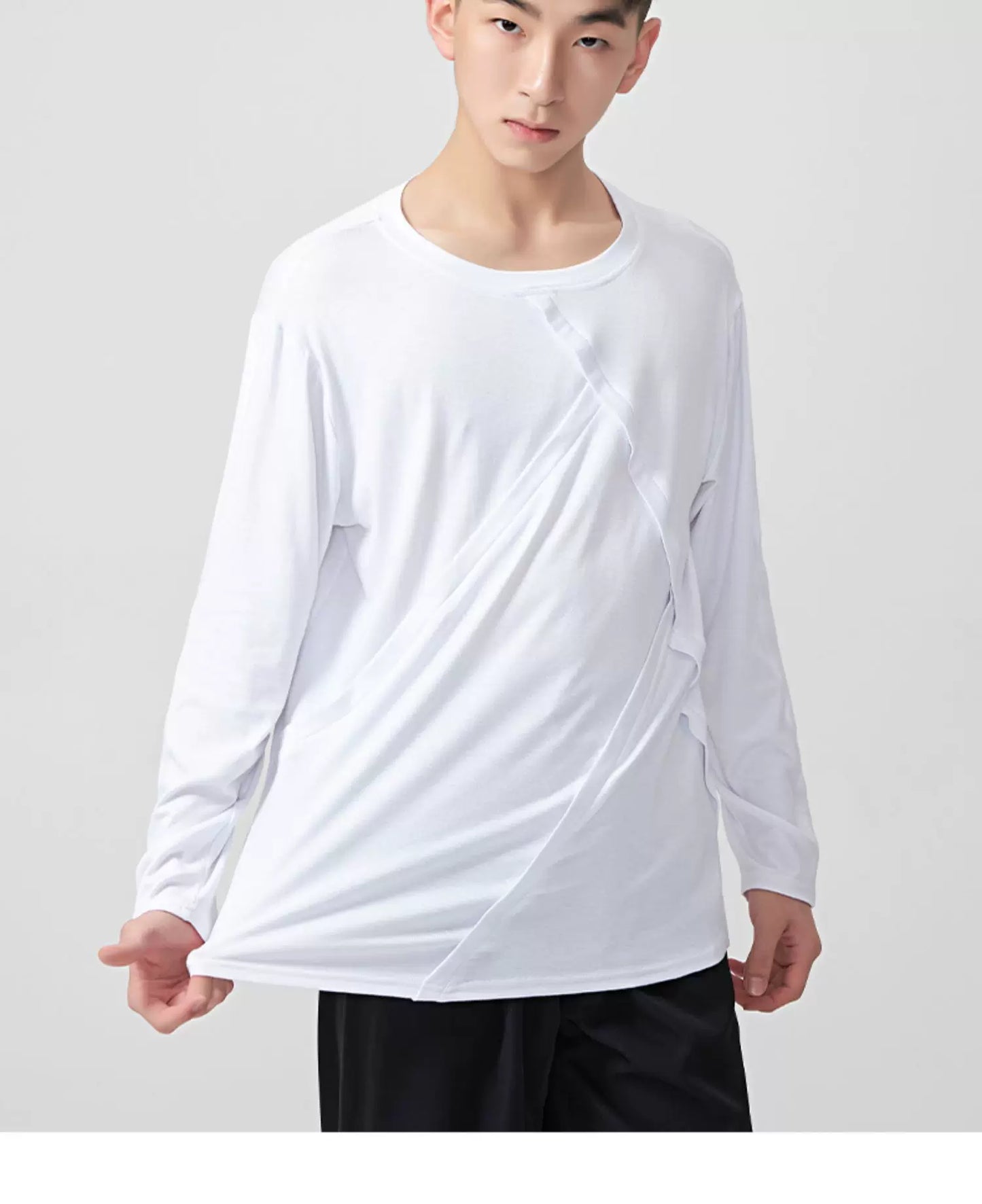 BOBO.L082 Boys Latin Dance Suit Crew Neck Black and White T-Shirt Men's Ballroom Dance Professional Latin Practice Suit Dance Top
