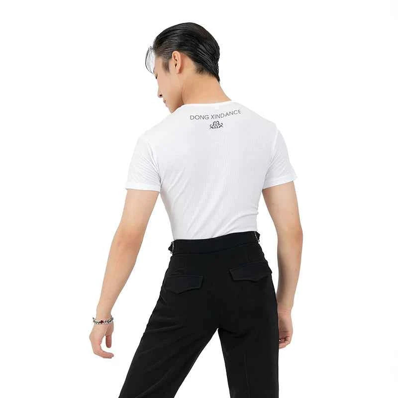 DONG XIN.NY106 dance shirt, short-sleeved V-neck white T-shirt, men's professional Latin practice top