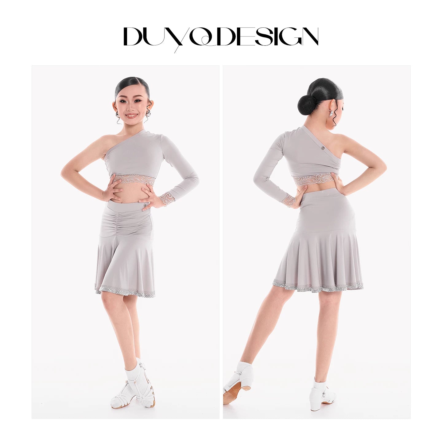 DUYQ children's style "Mountain Awakening Spring" 003 classic slanted shoulder short Latin dance girls' practice clothes professional