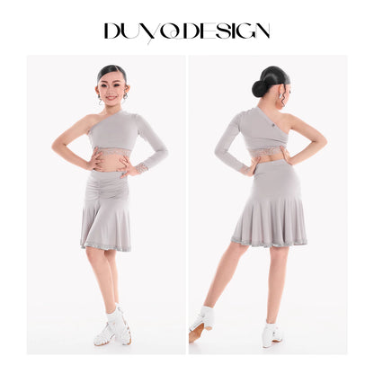 DUYQ children's style "Mountain Awakening Spring" 003 classic slanted shoulder short Latin dance girls' practice clothes professional
