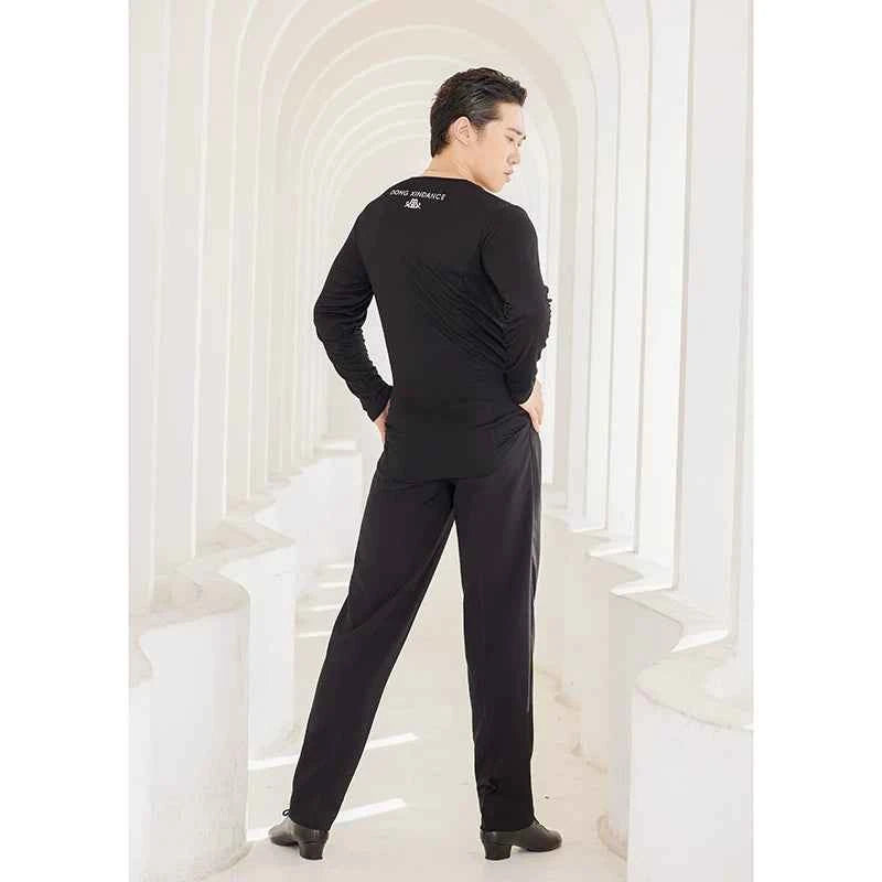 DONGXIN Men's Practice Pants Metal Buckle High Waist Straight Pants Professional Dance Pants NK669