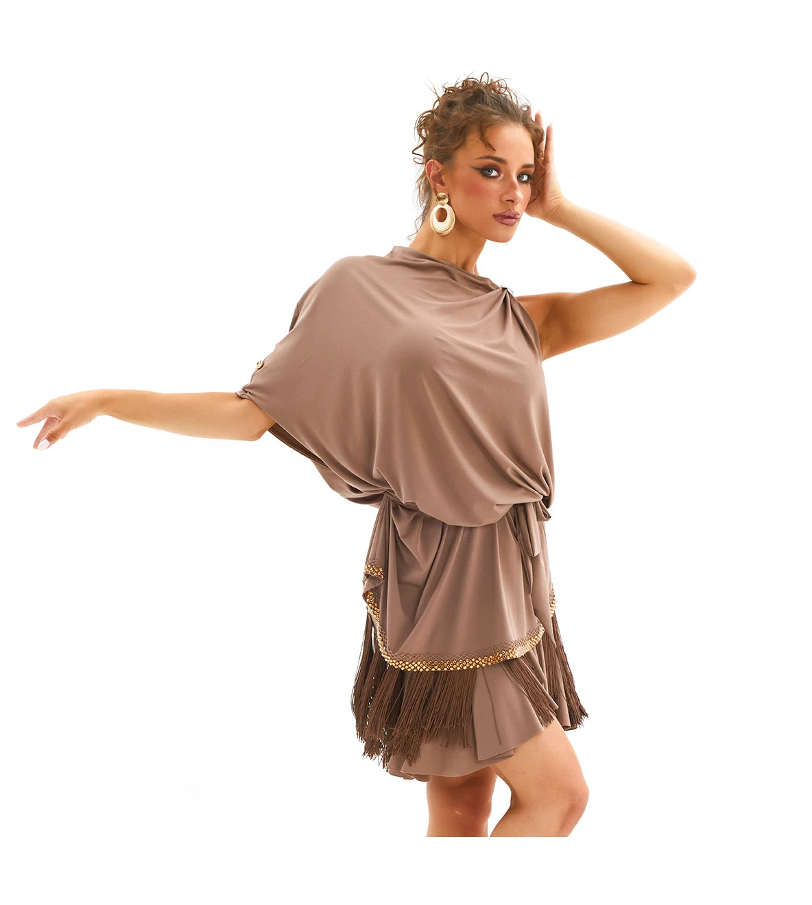 DUYQ [Polina-3] 008 Classic Drilled Edge Loose Women's Blouse National Standard Latin Dance Practice Performance Clothing