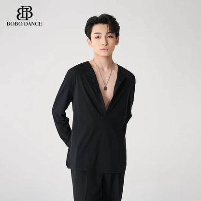 BOBO boys Latin dance clothing high-end new professional practice clothes men's adult loose art test long-sleeved top