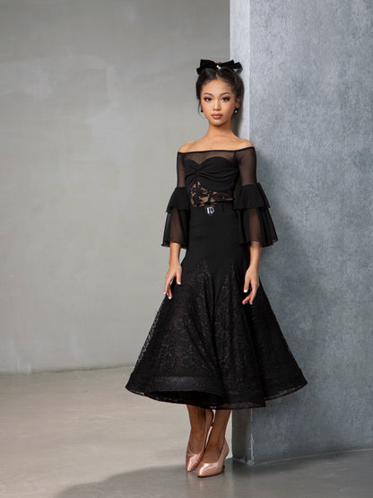 TID national standard ballroom dance skirt new high-end lace splicing fishbone double-layer skirt modern dance practice suit
